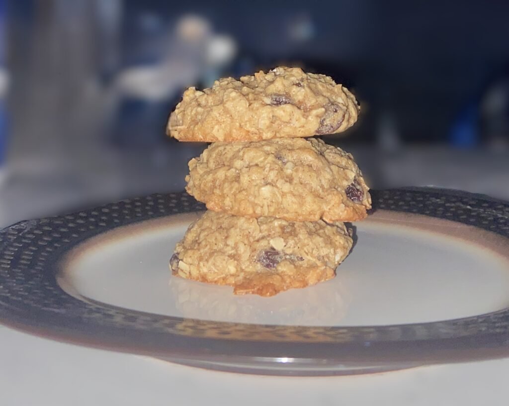 Soft and chewy oatmeal raisin cookies. 